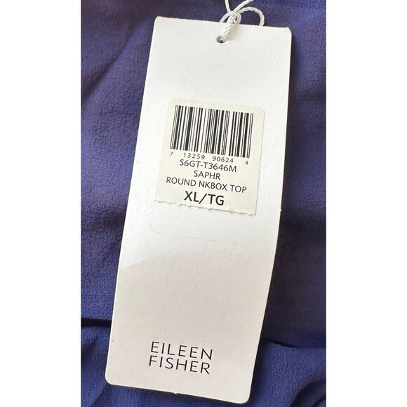 NWT Eileen Fisher 100% Silk Sheer Box Top Size XL Women’s Blue Round Neck - Picture 5 of 9